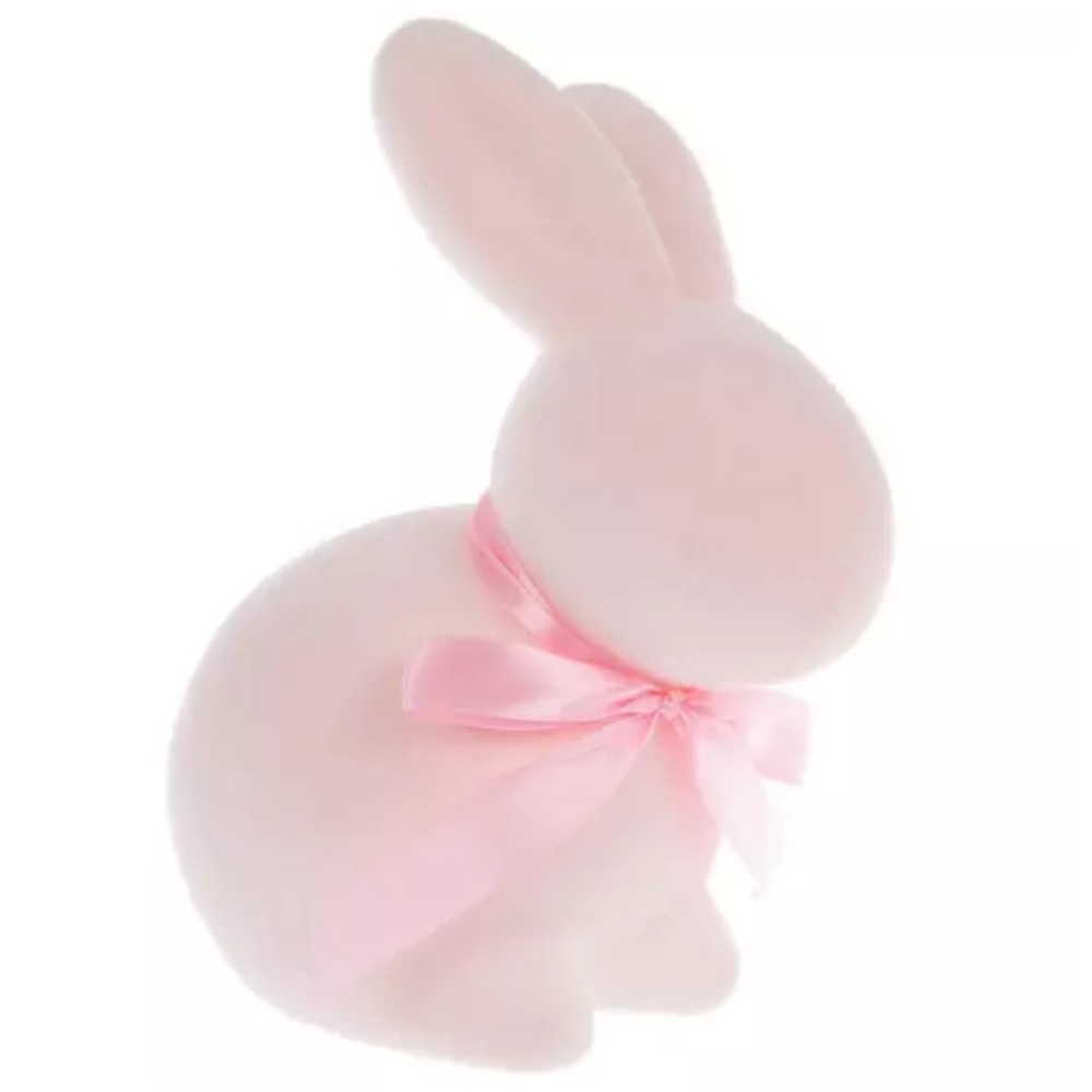 New! Spring 2026 Pastel Pink Sitting Flocked Bunny Figurine by Hobby Lobby